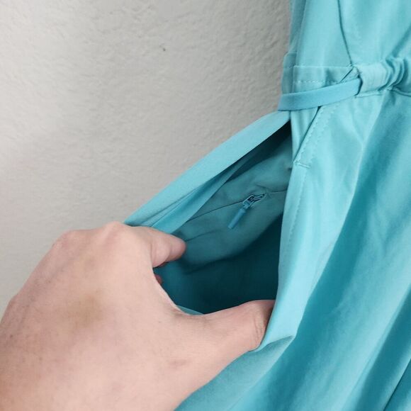 Athleta Marlow Romper Medium Gulf Blue Green Stretch Outdoor Pockets V-Neck Tie - Picture 7 of 11